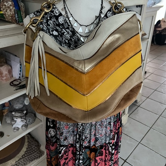 Coach Handbags - Coach Chevron Hobo Shoulder Bag in Yellow, Gold, Tan